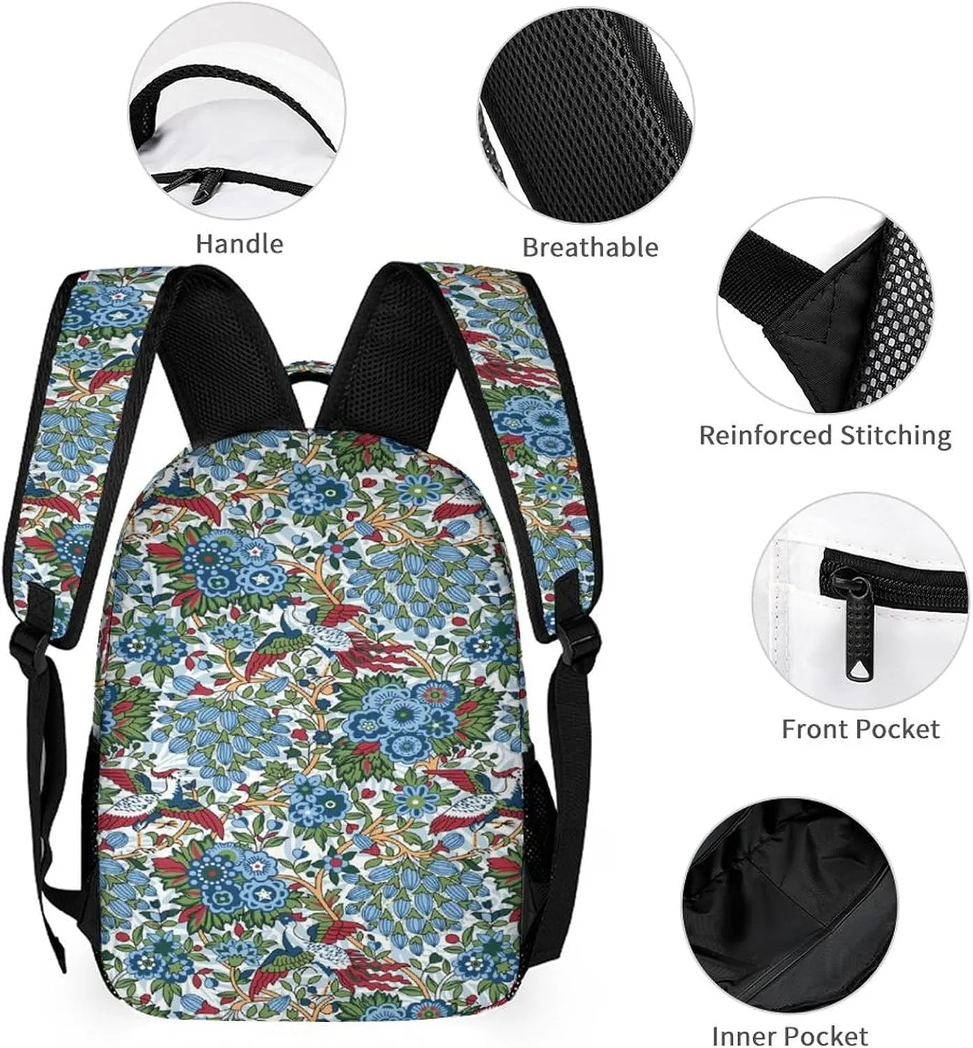 Abstract Boho William Morris Art Bags Set Backpack For Work Hiking Lunch Bag Travel Unisex Bags