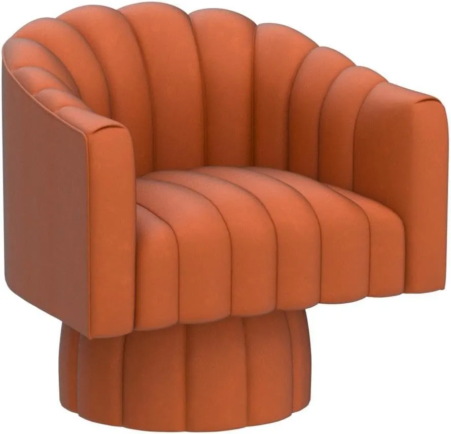 Accent Chair Mid Century 360 Degree Swivel Chair,Modern Lounge Sofa Round Barrel Chair with Wide Upholstered,Fluffy Velvet Fabric Chairs for Home Sofa Living Room/Bedroom/Waiting Room (Orange)