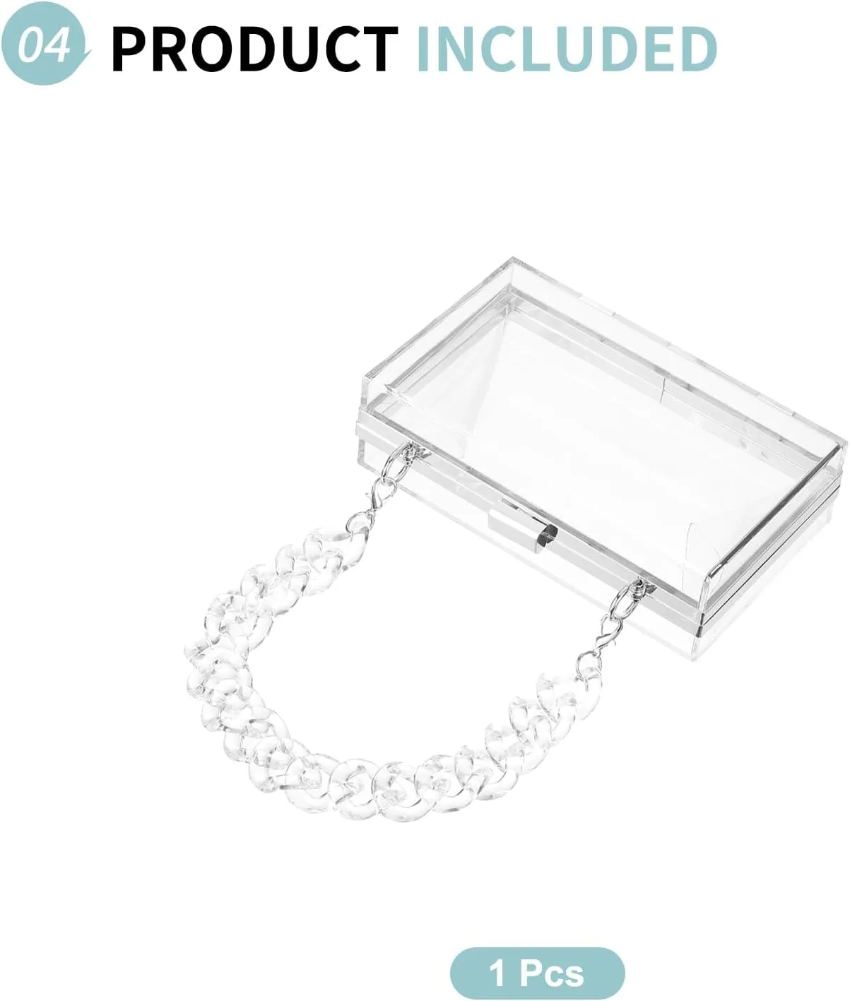 Acrylic Clear Evening Clutch Bag for Women, Shoulder Handbags Neon Hard Frame with Chains Party Purse for Wedding Prom Party (Transparent, Silver)