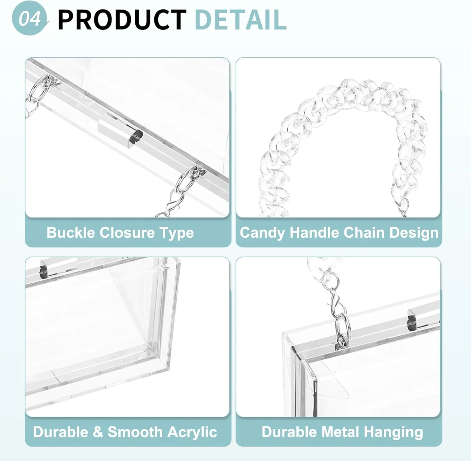Acrylic Clear Evening Clutch Bag for Women, Shoulder Handbags Neon Hard Frame with Chains Party Purse for Wedding Prom Party (Transparent, Silver)