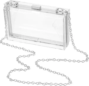 Acrylic Clear Evening Clutch Bag for Women, Shoulder Handbags Neon Hard Frame with Chains Party Purse for Wedding Prom Party (Transparent, Silver)