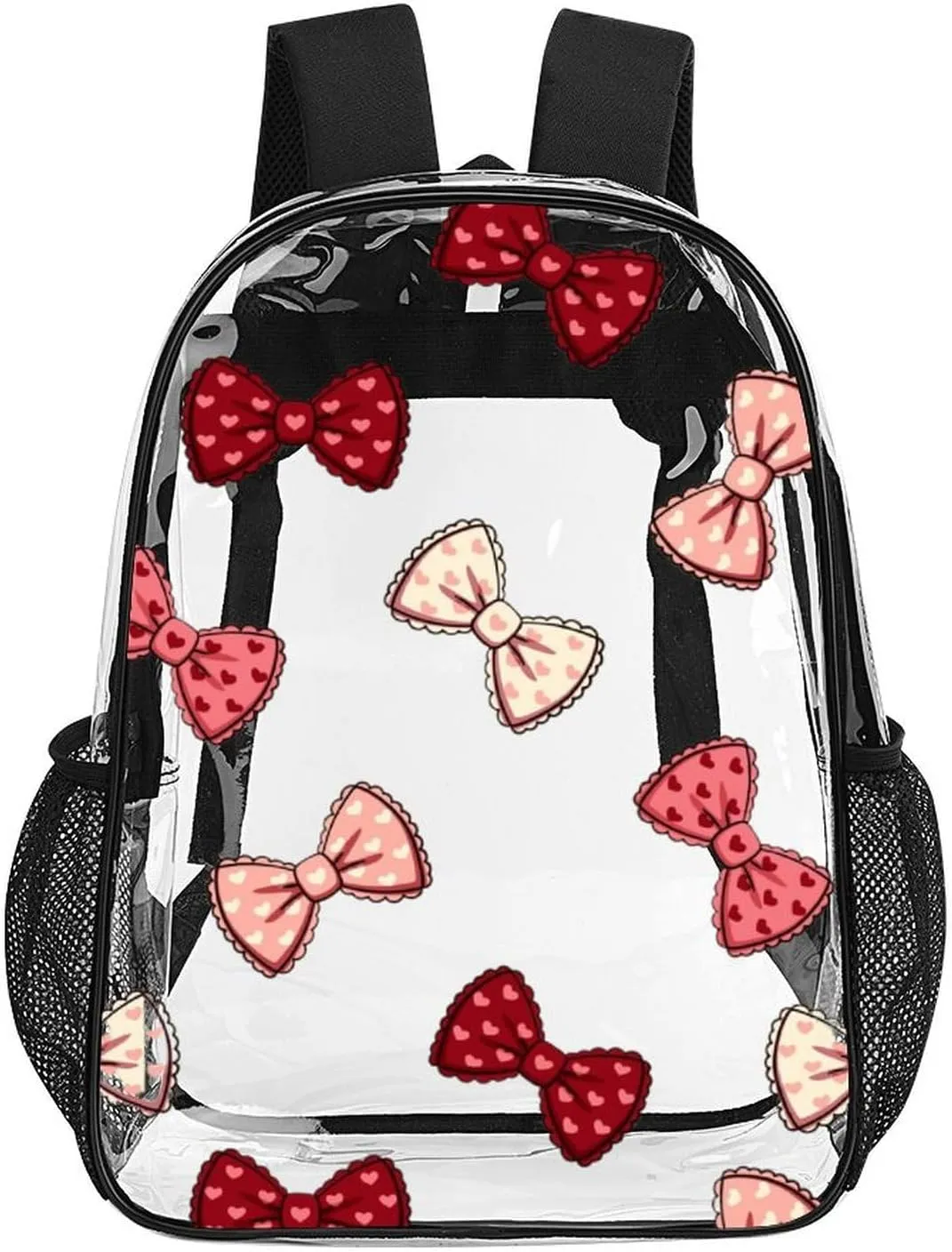Adorable Bow Cute Heavy Duty Clear Backpack for Women Men Large Capacity Transparent See Through Bag for Concert Stadium Events with Waterproof PVC
