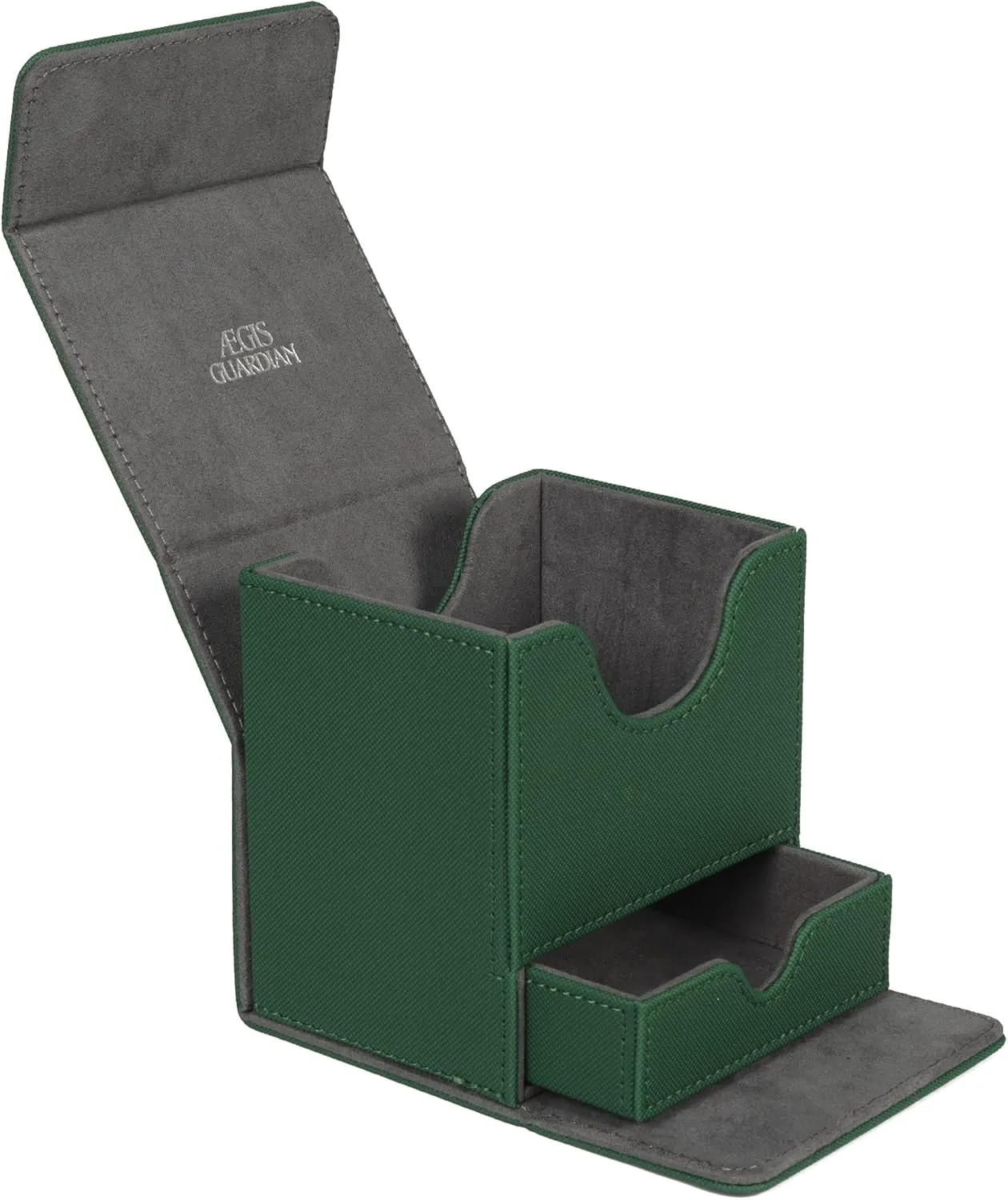 AEGIS GUARDIAN Card Deck Box with Dice Tray for MTG Cards, Commander Deck Box fit 150  Sleeved Cards, PU Leather Card Storage Box Strong Magnet Deck Game Case for TCG CCG, Green