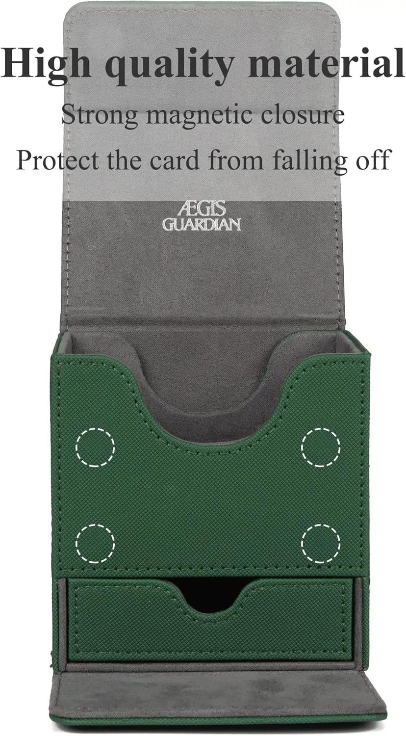 AEGIS GUARDIAN Card Deck Box with Dice Tray for MTG Cards, Commander Deck Box fit 150  Sleeved Cards, PU Leather Card Storage Box Strong Magnet Deck Game Case for TCG CCG, Green