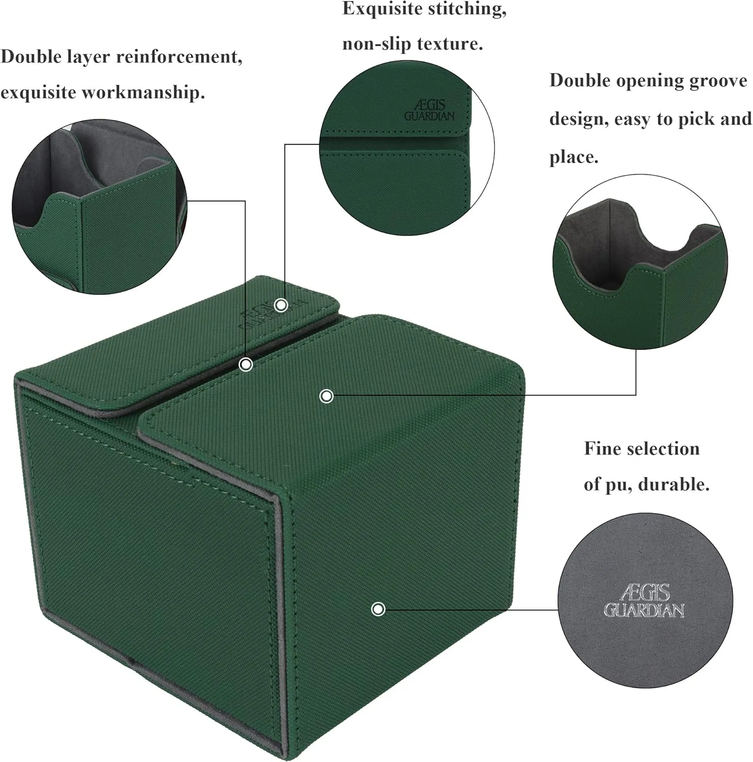 AEGIS GUARDIAN Card Deck Box with Dice Tray for MTG Cards, Commander Deck Box fit 150  Sleeved Cards, PU Leather Card Storage Box Strong Magnet Deck Game Case for TCG CCG, Green