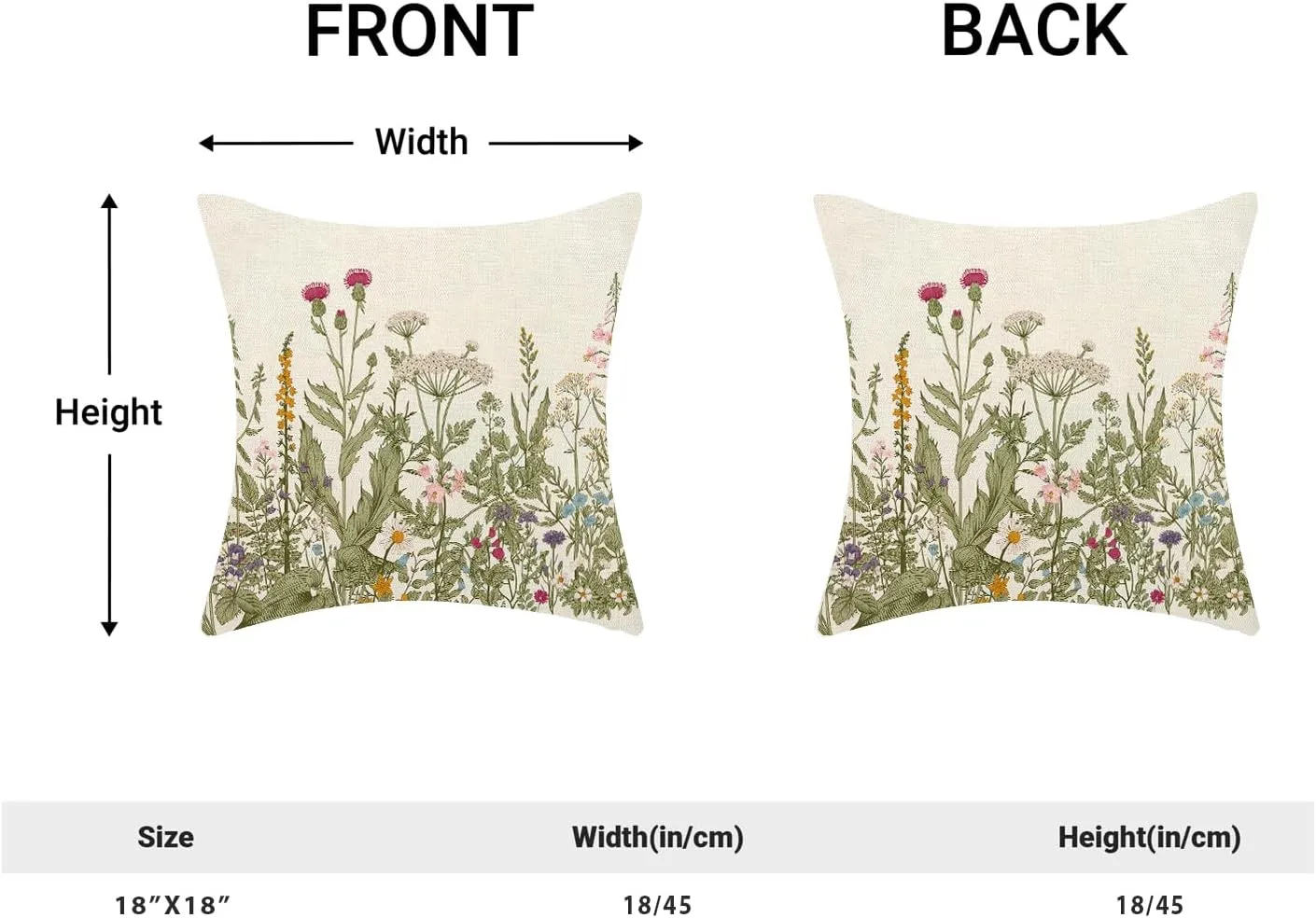 AEIOAE Sage Green Pillow Covers 18x18 Inch Set of 2, Spring Wildflower Plant Throw Pillows Case,Seasonal Floral Outdoor Decorative Flowers Farmhouse Decor Cushion Covers for Home Sofa Bed Couch
