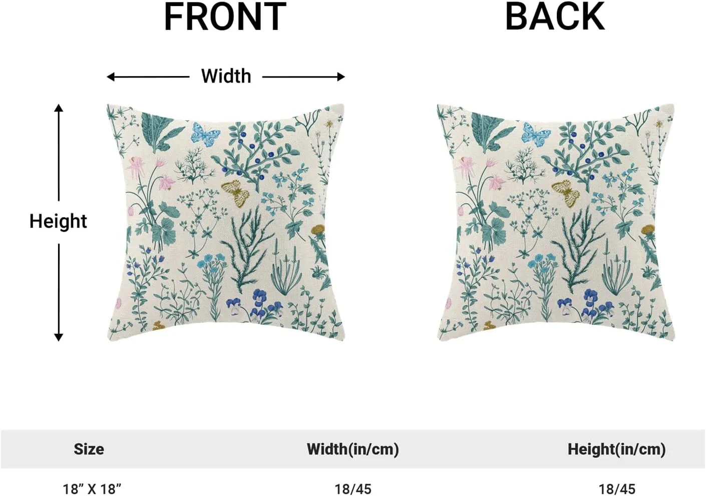 AEIOAE Spring Pillow Covers 18x18 Inch Set of 2,Blue Teal Wild Flower Plant Throw Pillows Case,Seasonal Floral Outdoor Decorative Square Linen Farmhouse Decor Cushion Covers for Home Sofa Bed Couch