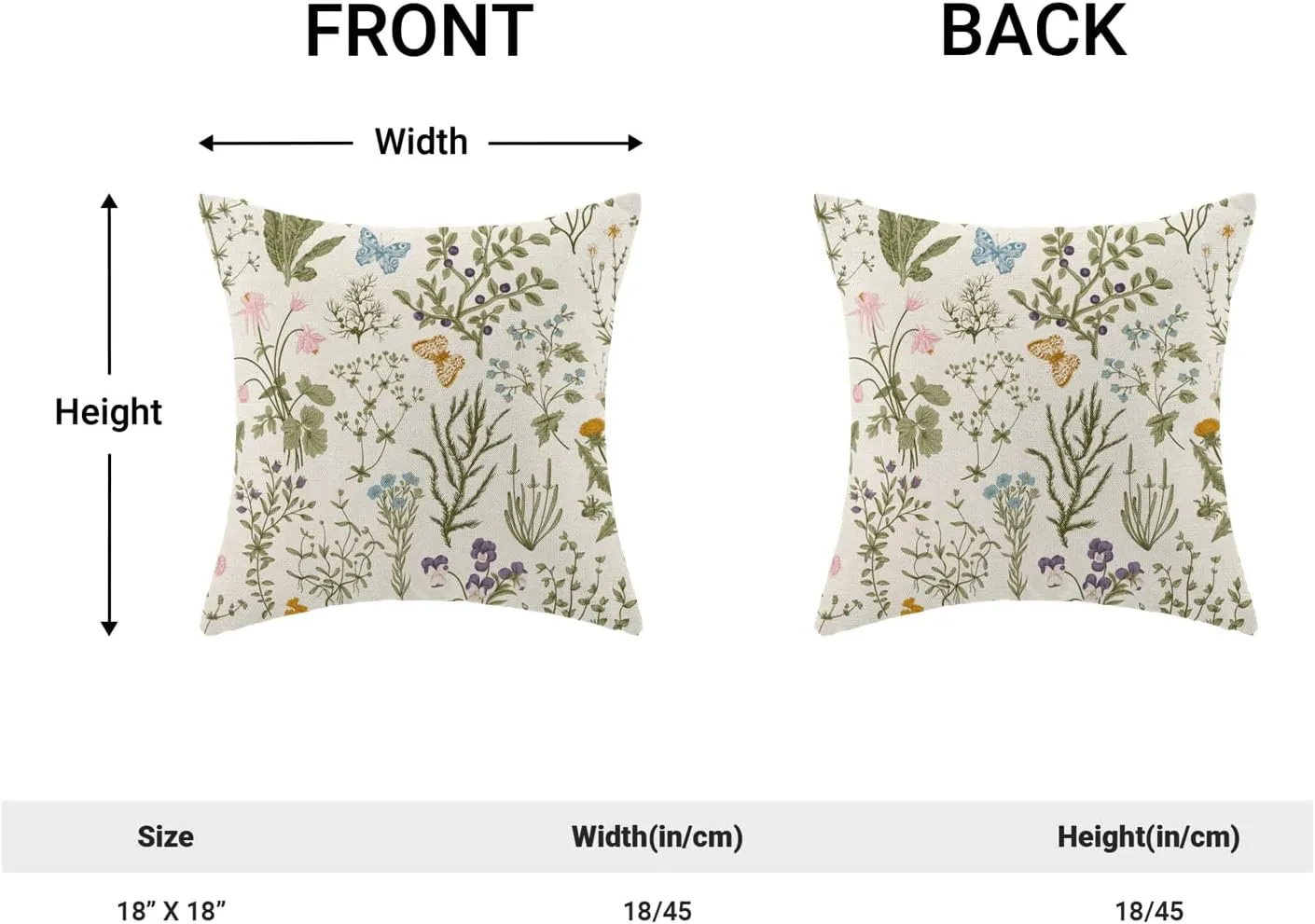 AEIOAE Spring Pillow Covers 18x18 Inch Set of 2,Sage Green Wild Flower Plant Throw Pillows Case,Seasonal Floral Outdoor Decorative Square Linen Farmhouse Decor Cushion Covers for Home Sofa Bed Couch