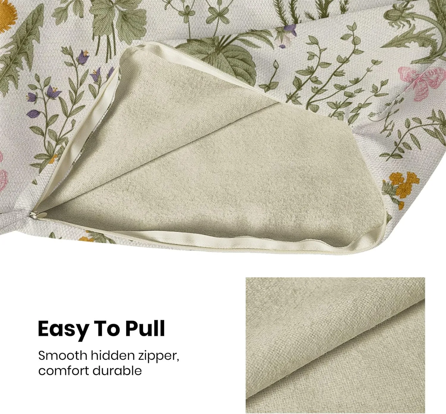 AEIOAE Spring Pillow Covers 18x18 Inch Set of 2,Sage Green Wild Flower Plant Throw Pillows Case,Seasonal Floral Outdoor Decorative Square Linen Farmhouse Decor Cushion Covers for Home Sofa Bed Couch