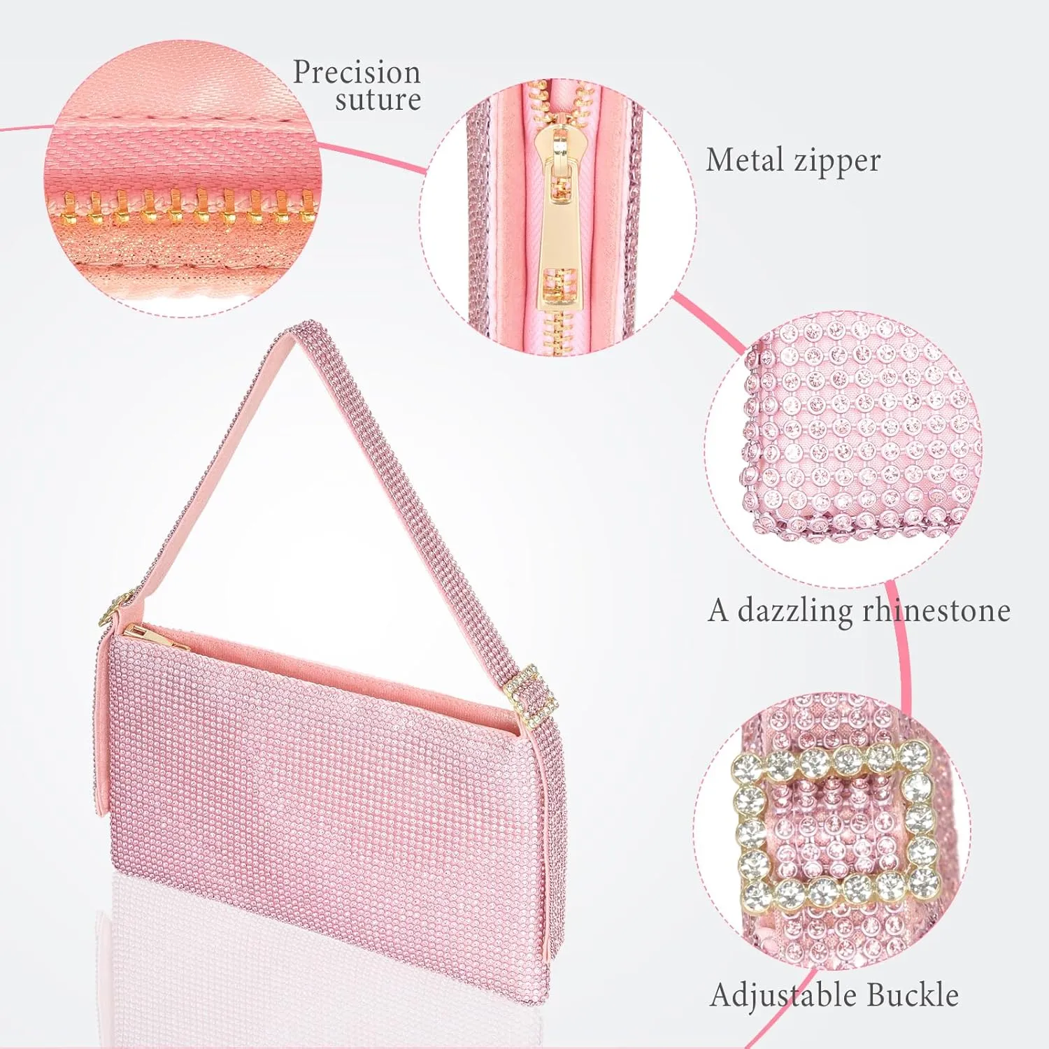 Afashor Women's Rhinestone Evening Bag Shiny Shoulder Clutch Purse for Wedding Party with Adjustable Strap