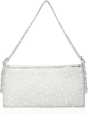Afashor Women's Rhinestone Evening Bag Shiny Shoulder Clutch Purse for Wedding Party with Adjustable Strap