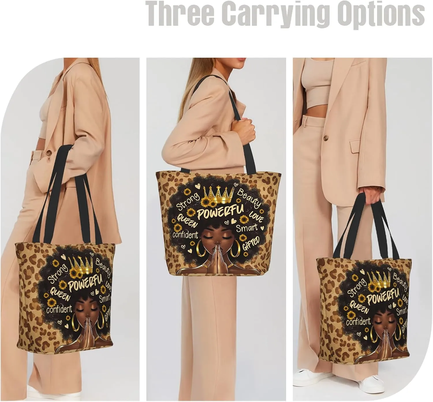 African American Women Tote Bag，Black Shoulder Handbag，Black Art Tote，Afro Black Women Magic Handbags