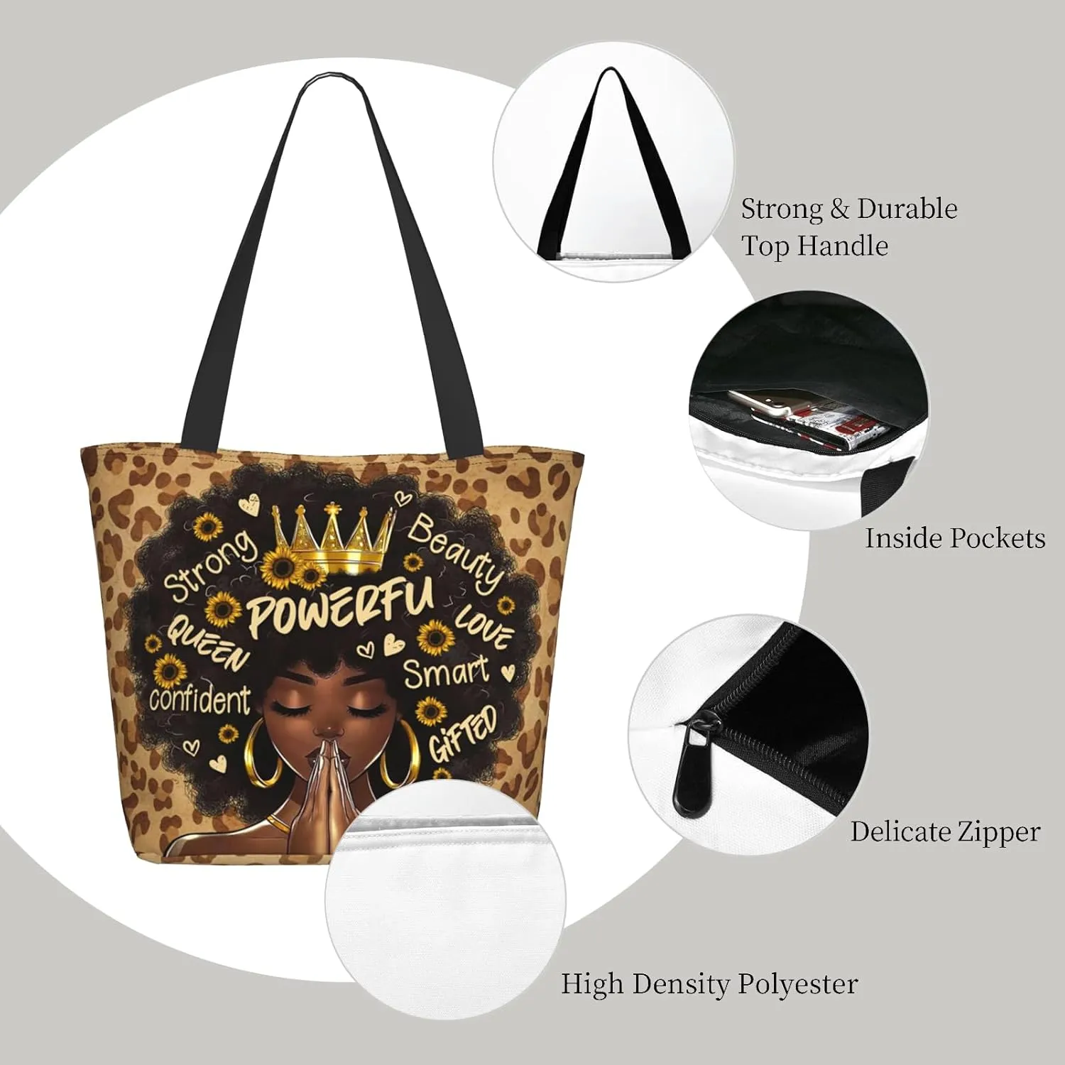 African American Women Tote Bag，Black Shoulder Handbag，Black Art Tote，Afro Black Women Magic Handbags