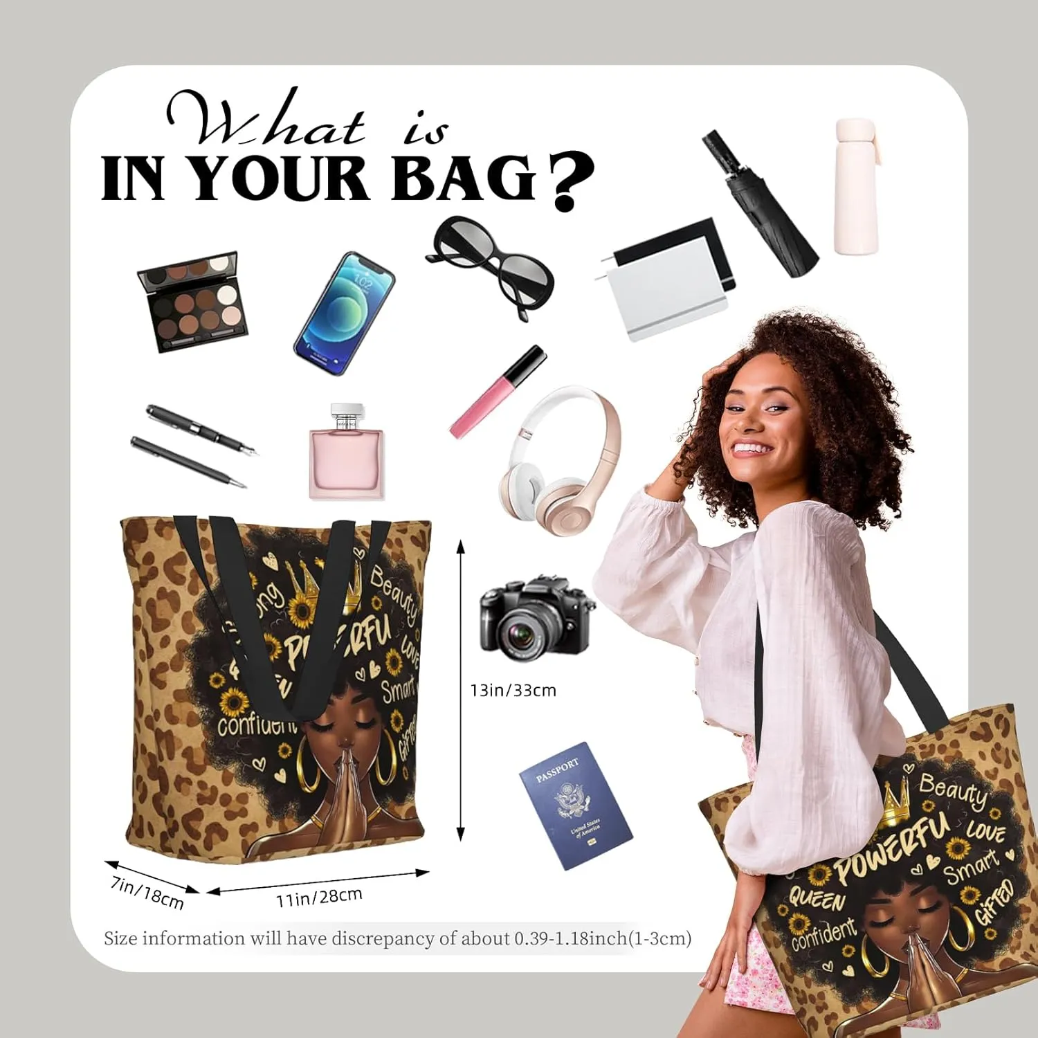 African American Women Tote Bag，Black Shoulder Handbag，Black Art Tote，Afro Black Women Magic Handbags