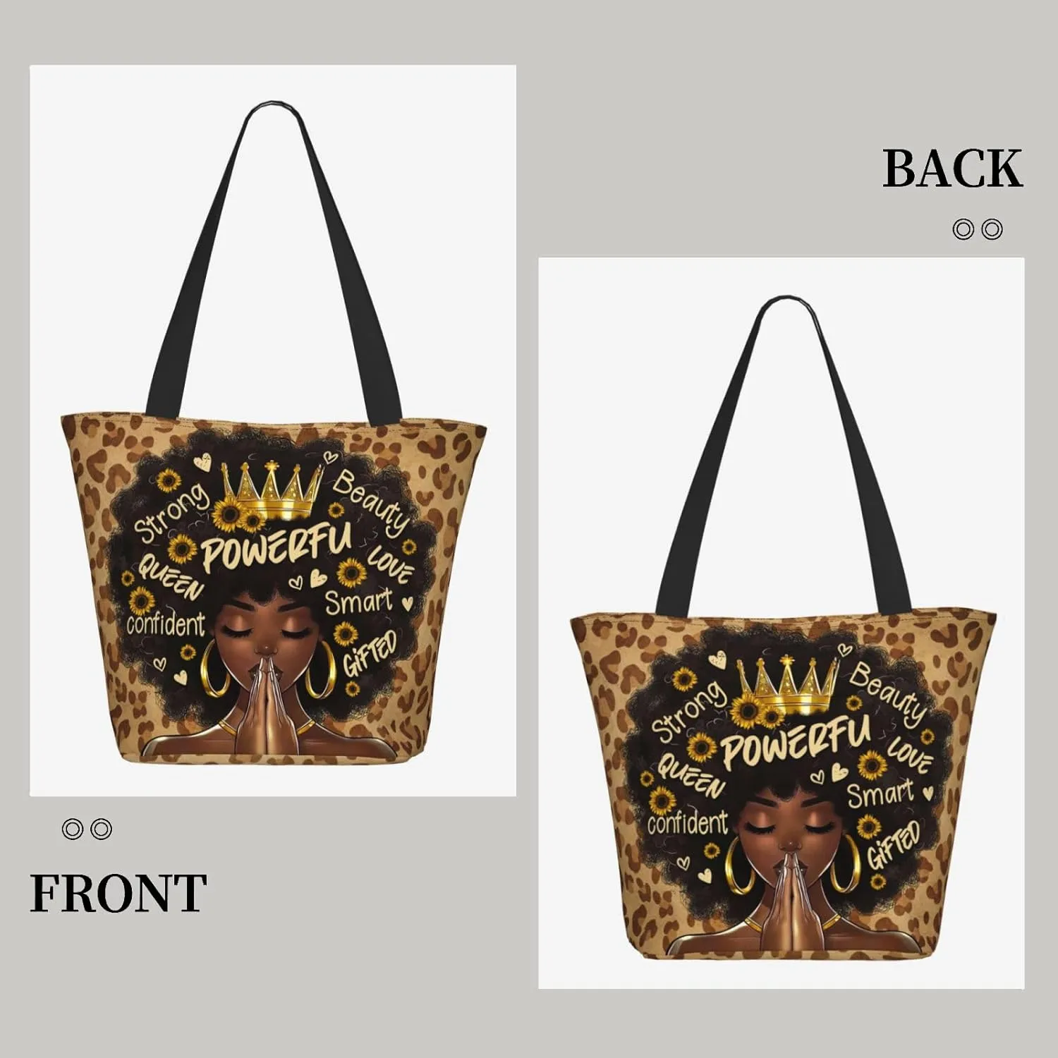 African American Women Tote Bag，Black Shoulder Handbag，Black Art Tote，Afro Black Women Magic Handbags