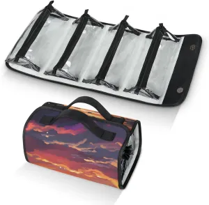 African Elephant Toiletry Bag for Women, 4 in 1 Roll Up Makeup Cosmetic Bag With 4 Removable PVC Zipper Pouch