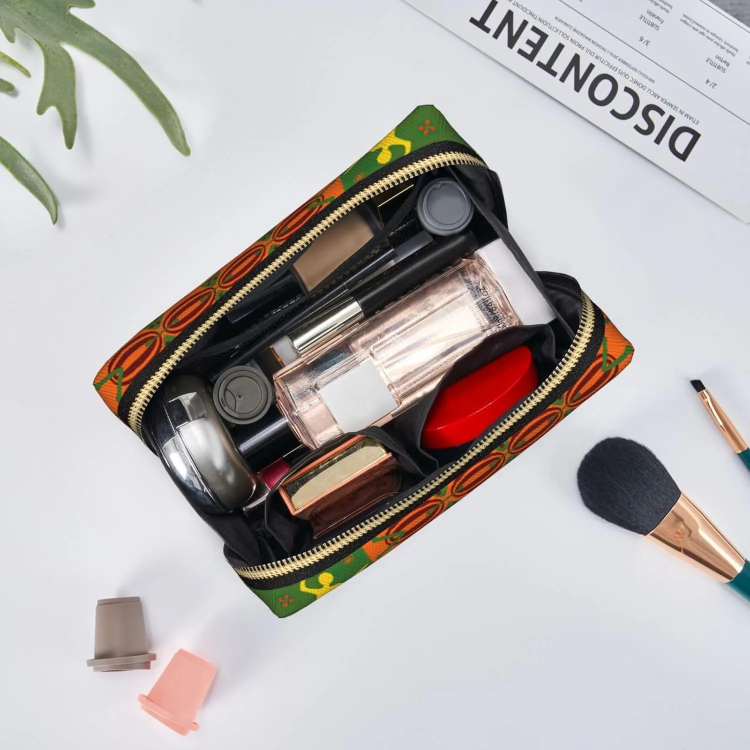 African National Patterns Print Cosmetic Bags,Leather Makeup Bag Small For Purse,Cosmetic Pouch,Toiletry Clutch For Women Travel