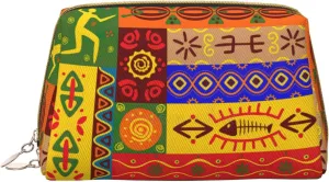 African National Patterns Print Cosmetic Bags,Leather Makeup Bag Small For Purse,Cosmetic Pouch,Toiletry Clutch For Women Travel