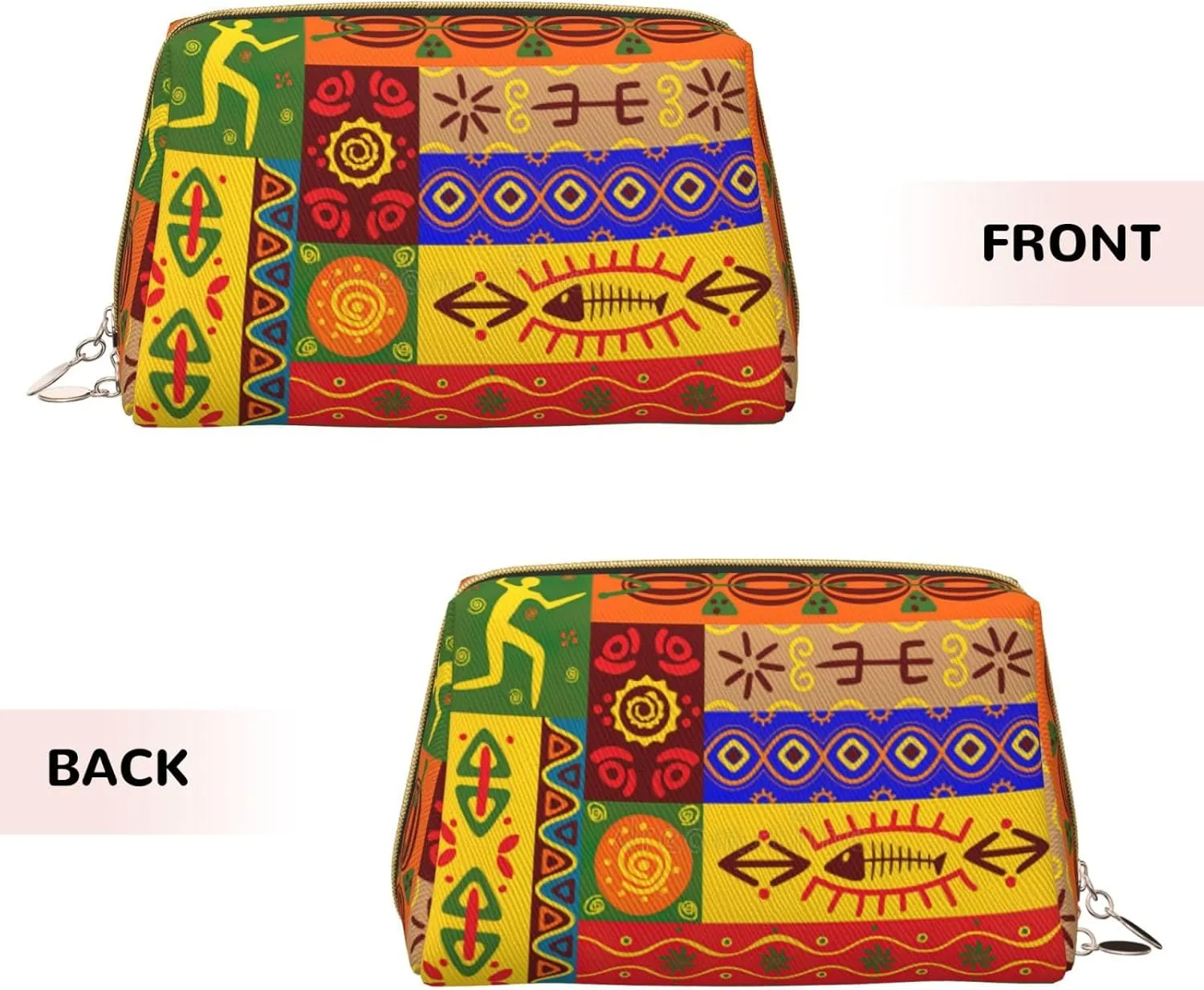 African National Patterns Print Cosmetic Bags,Leather Makeup Bag Small For Purse,Cosmetic Pouch,Toiletry Clutch For Women Travel