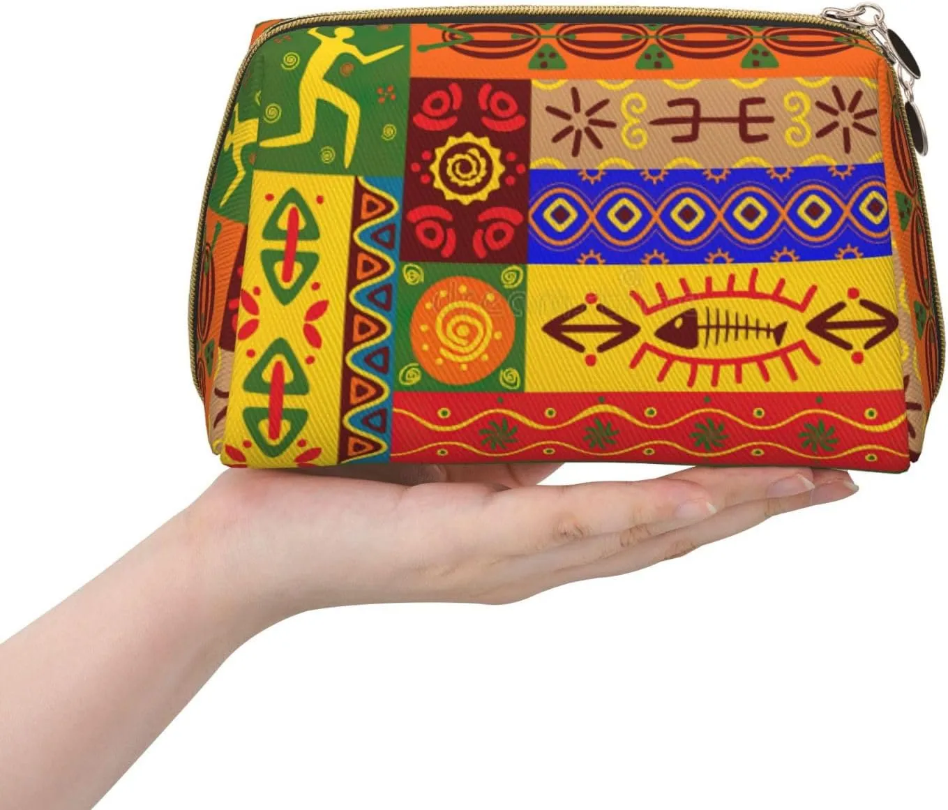 African National Patterns Print Cosmetic Bags,Leather Makeup Bag Small For Purse,Cosmetic Pouch,Toiletry Clutch For Women Travel