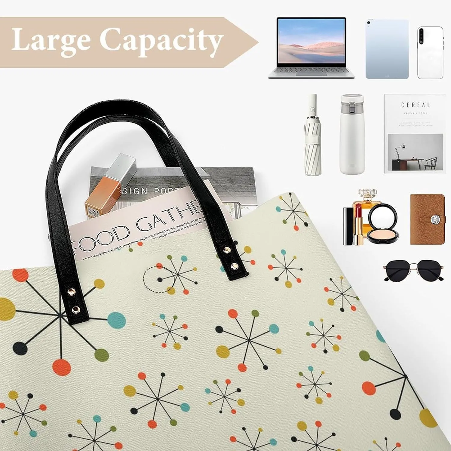 Afrocentric Mud Cloth Print Large Capacity Leather Handbag