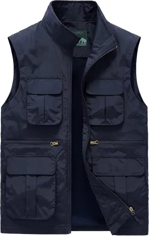 AIEOE Men's Outdoor Workout Vest Lightweight Travel Photo Vest Sleeveless Jacket with Pockets