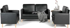 AILEEKISS Mid-Century Sectional Sofa Set Faux Leather Office 3 Pcs Couch Set with Armrest Modern Upholstered Loveseat Couches (1-Seater 1-Seater 2-Seater, Black)