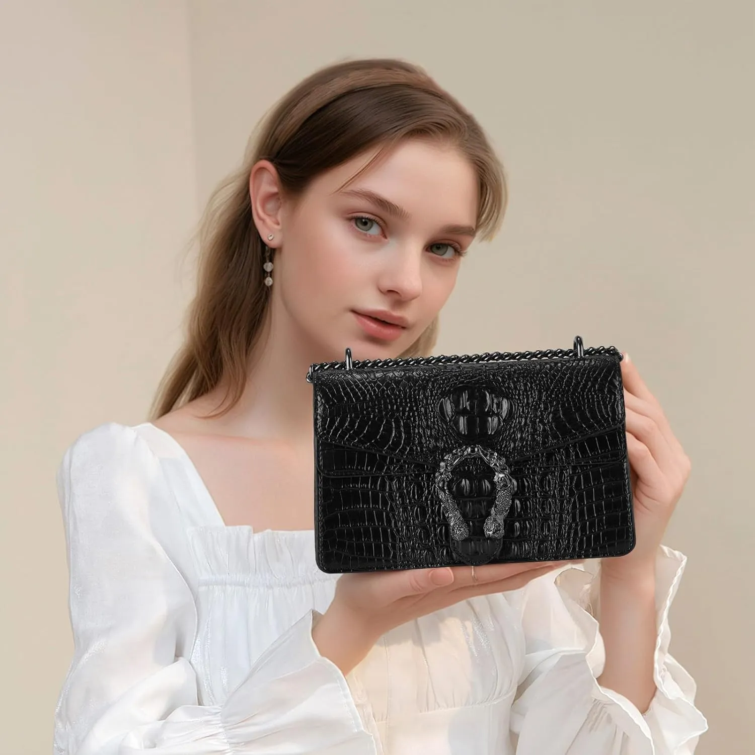Aiqudou Crossbody Bag and Satchel Purse for Women - Fashion Snake Print Chain Purse Luxury PU Leather HandBag