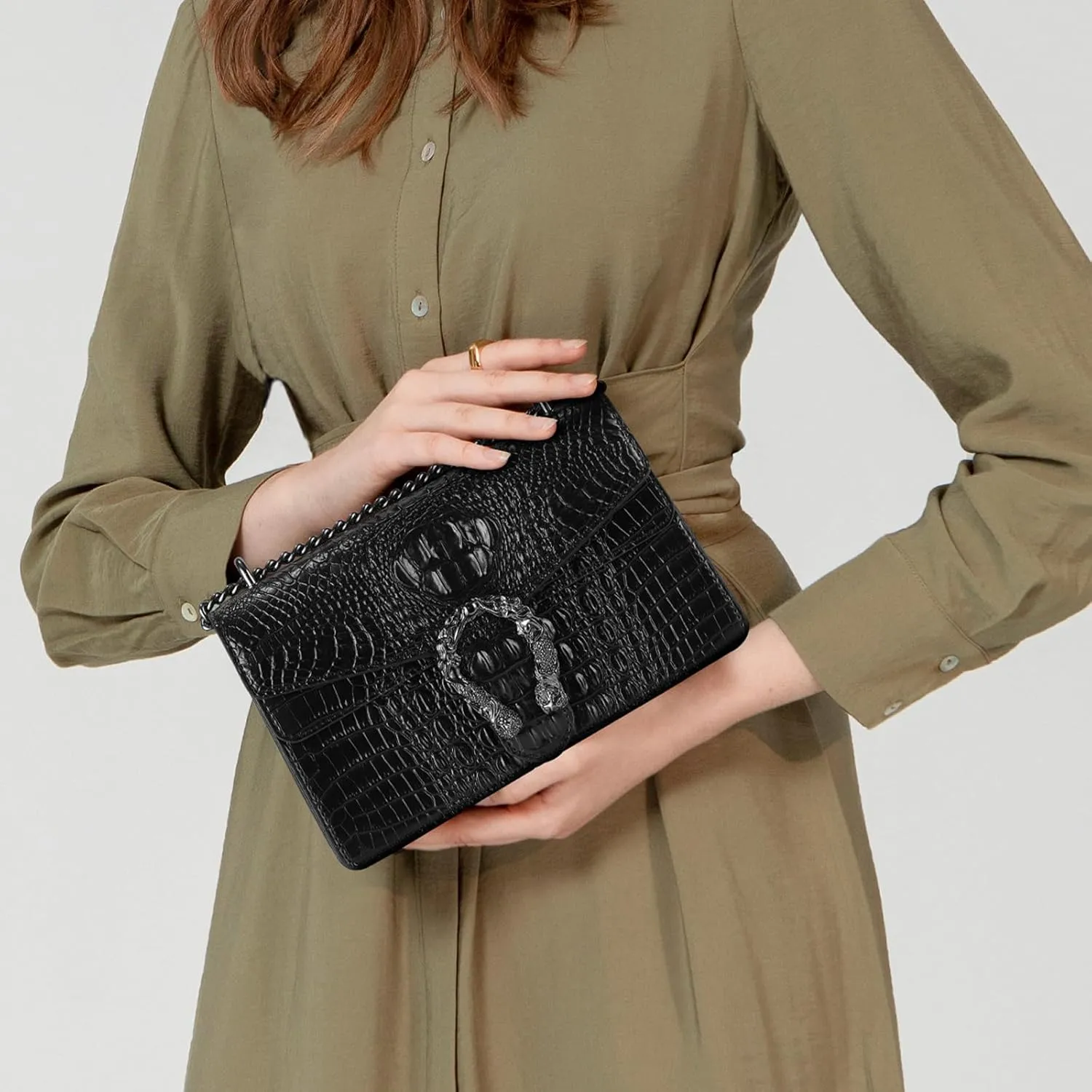 Aiqudou Crossbody Bag and Satchel Purse for Women - Fashion Snake Print Chain Purse Luxury PU Leather HandBag