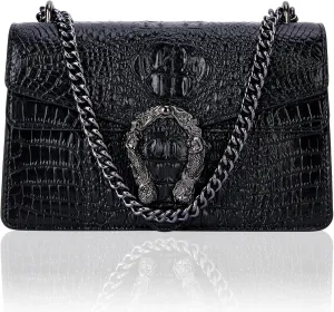 Aiqudou Crossbody Bag and Satchel Purse for Women - Fashion Snake Print Chain Purse Luxury PU Leather HandBag