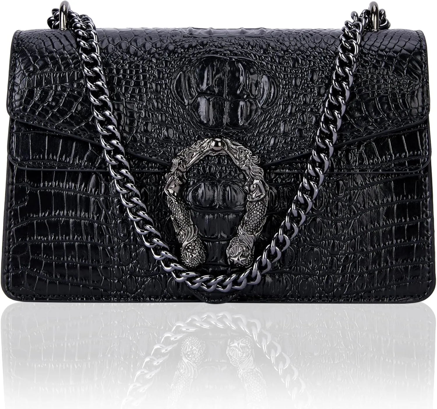 Aiqudou Crossbody Bag and Satchel Purse for Women - Fashion Snake Print Chain Purse Luxury PU Leather HandBag
