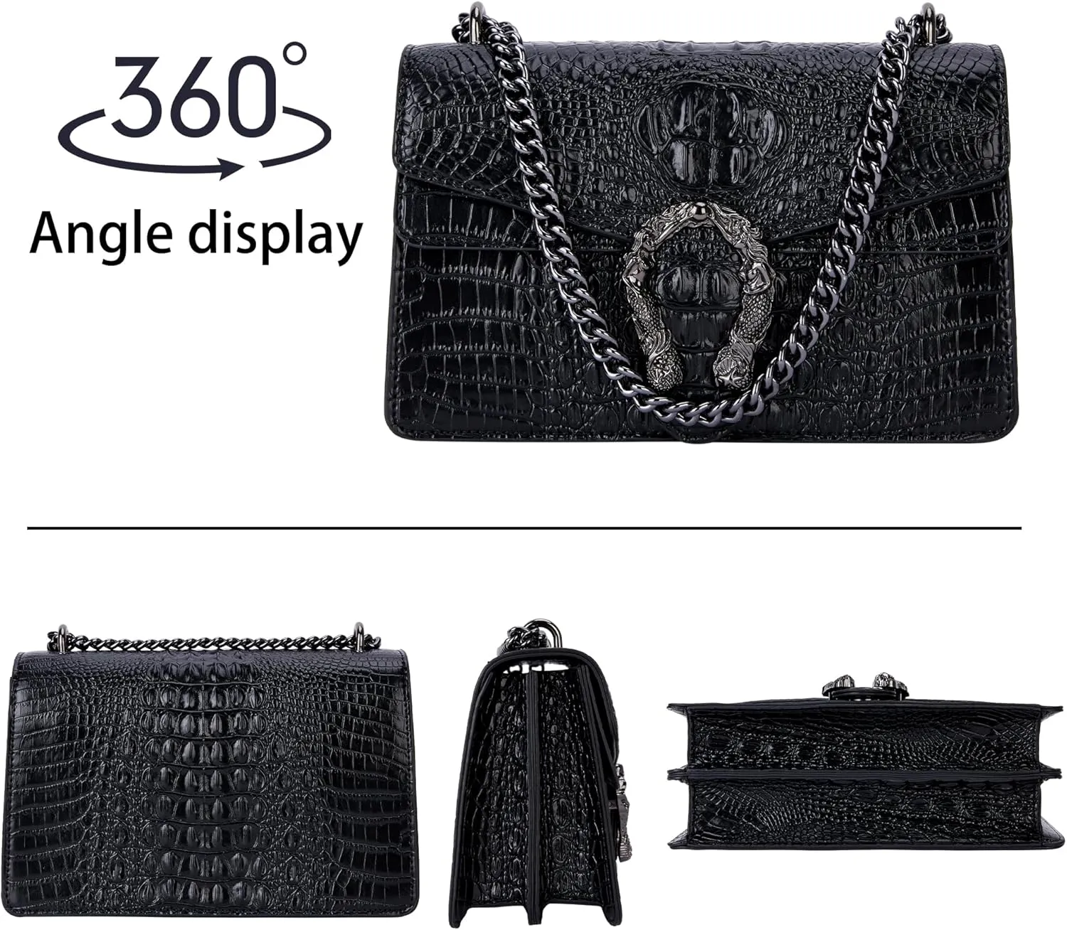 Aiqudou Crossbody Bag and Satchel Purse for Women - Fashion Snake Print Chain Purse Luxury PU Leather HandBag