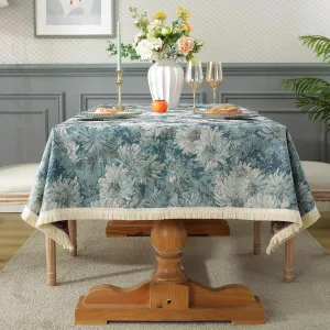 AIRCOWRIE Cotton Linen Tablecloth for Rectangle Tables, Heavy Duty Wrinkle Free Scratch Resistant Washable Cloth Dining Table Cover for Kitchen and Outdoor Use(Blue Bloom, 54”×78”, Rectangle)
