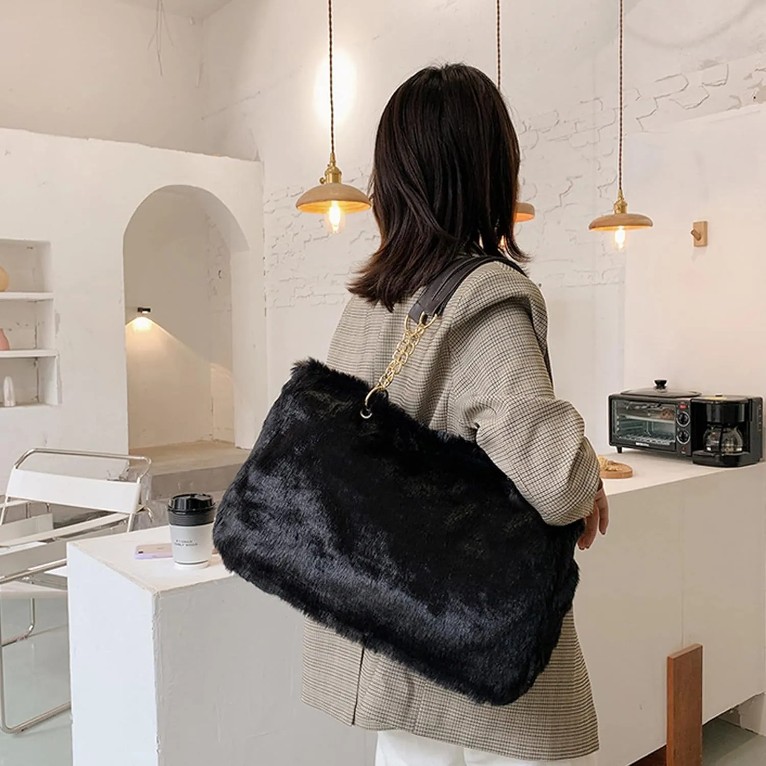 Aisa Choice Women's Faux Fur Tote Purse Furry Leopard Large Capacity Shoulder Bag Satchel Handbag …