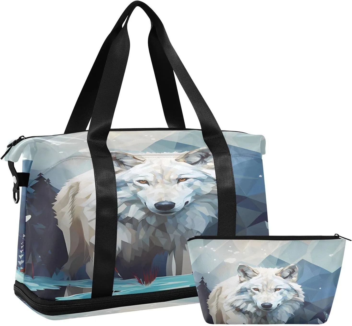 ALAZA Abstract Artistic Wolf Animal Travel Duffel Bag for Women Men Sports Gym Bag with Shoe Compartment Tote Weekender Overnight Bag with Wet Pocket for Travel, Gym,Yoga,Swimming