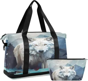 ALAZA Abstract Artistic Wolf Animal Travel Duffel Bag for Women Men Sports Gym Bag with Shoe Compartment Tote Weekender Overnight Bag with Wet Pocket for Travel, Gym,Yoga,Swimming