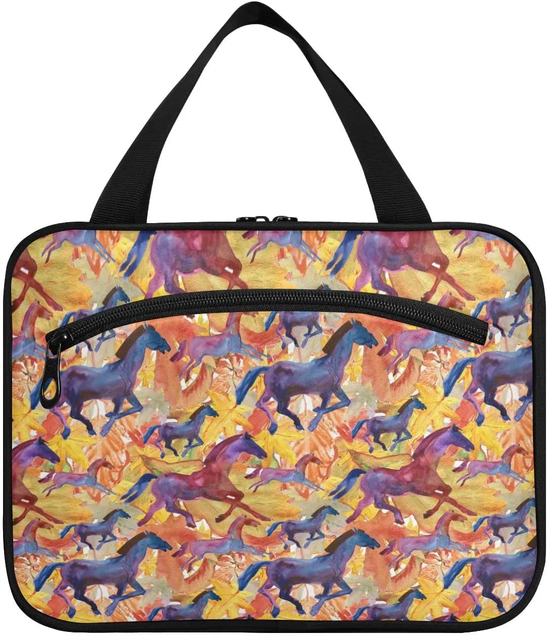 ALAZA Running Horses Toiletry Bag Travel Hanging Cosmetic Bag Portable Makeup Organizer for Women Men College Dorm Home Bathroom Business Trip
