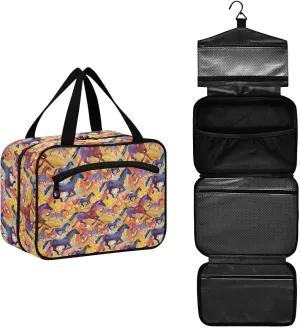 ALAZA Running Horses Toiletry Bag Travel Hanging Cosmetic Bag Portable Makeup Organizer for Women Men College Dorm Home Bathroom Business Trip