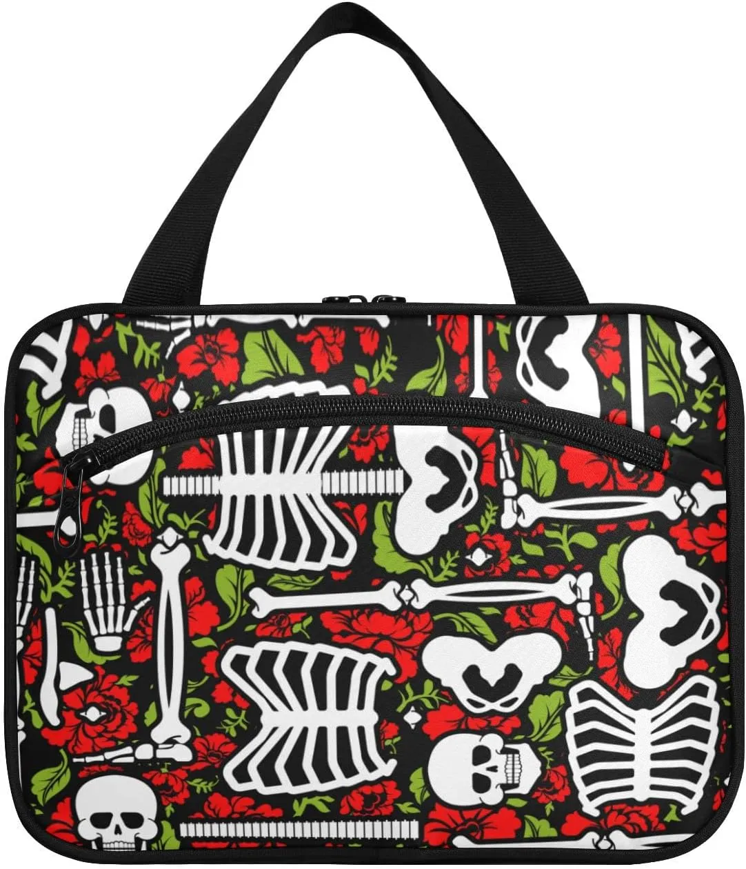 ALAZA Skeleton Skull and Roses Toiletry Bag Travel Hanging Cosmetic Bag Portable Makeup Organizer for Women Men College Dorm Home Bathroom Business Trip