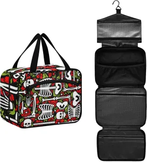 ALAZA Skeleton Skull and Roses Toiletry Bag Travel Hanging Cosmetic Bag Portable Makeup Organizer for Women Men College Dorm Home Bathroom Business Trip