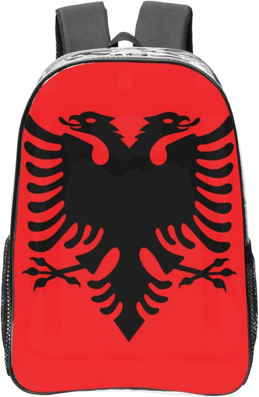 Albanian Flag Transparent Backpack-16-Inch Pvc Clear Backpack With Side Pockets,Black
