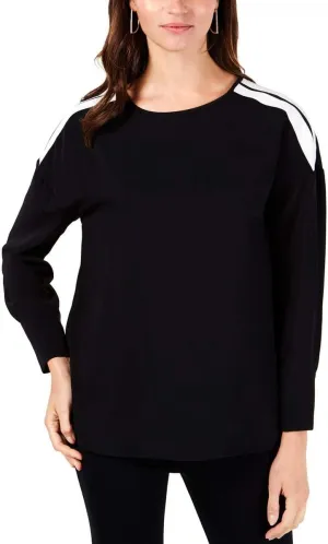 Alfani Womens Shoulder Stripe Pullover Blouse, Black, XX-Large