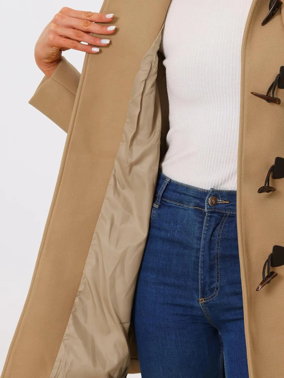 Allegra K Women's Winter Overcoat Mid-thigh Hooded Toggle Duffle Long Coat