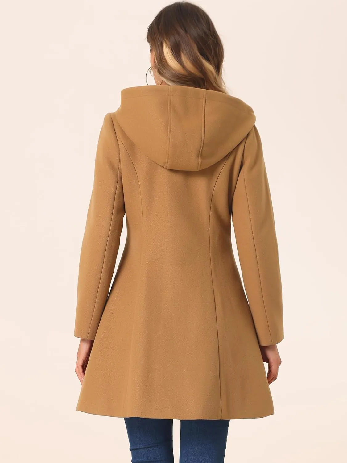 Allegra K Women's Winter Overcoat Mid-thigh Hooded Toggle Duffle Long Coat