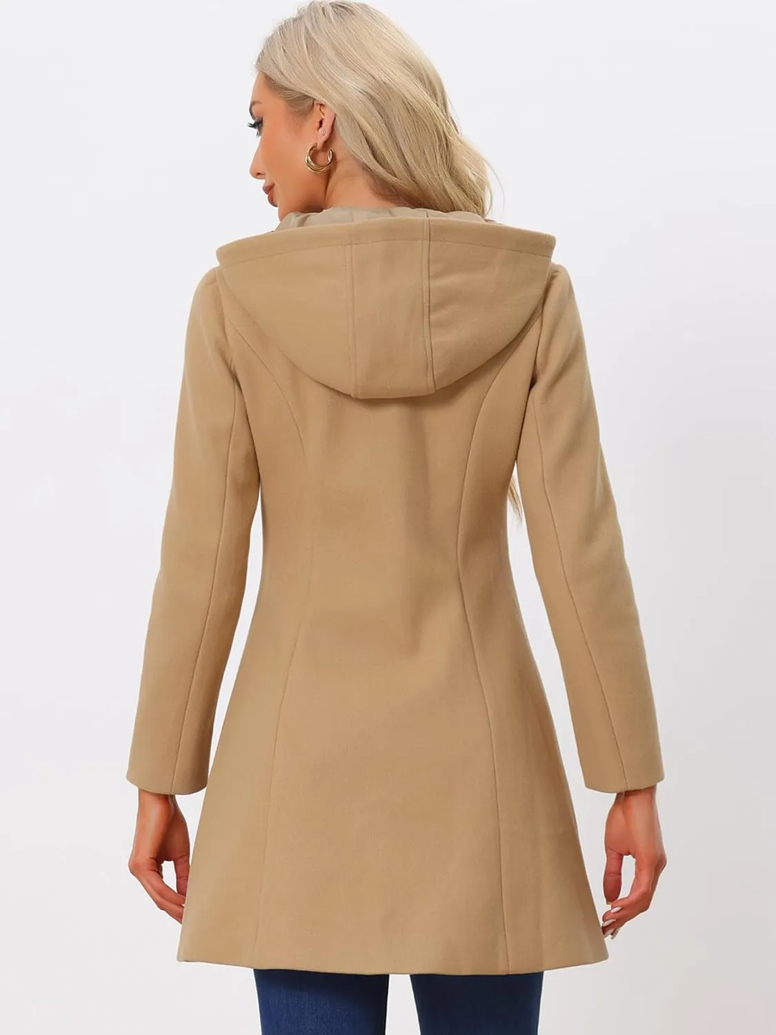 Allegra K Women's Winter Overcoat Mid-thigh Hooded Toggle Duffle Long Coat