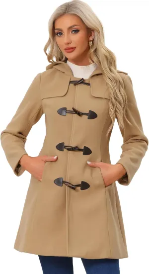 Allegra K Women's Winter Overcoat Mid-thigh Hooded Toggle Duffle Long Coat