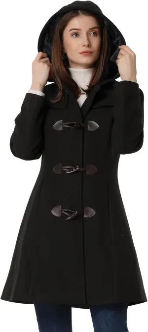Allegra K Women's Winter Overcoat Mid-thigh Hooded Toggle Duffle Long Coat