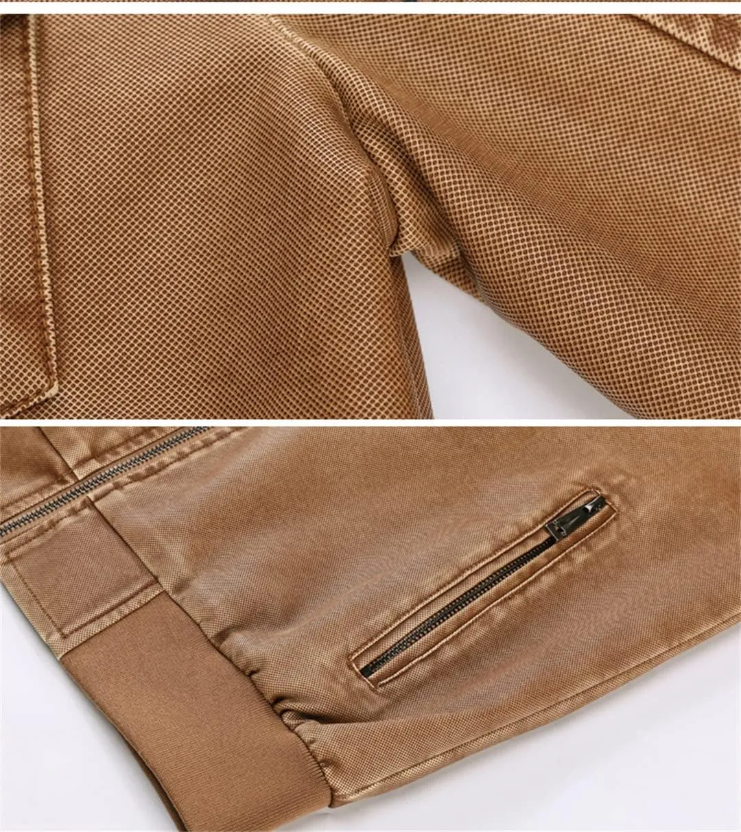 Alloaone Men Long Sleeve Motorcycle Leather Jacket Stand Collar Pu Aviator Jackets Coat