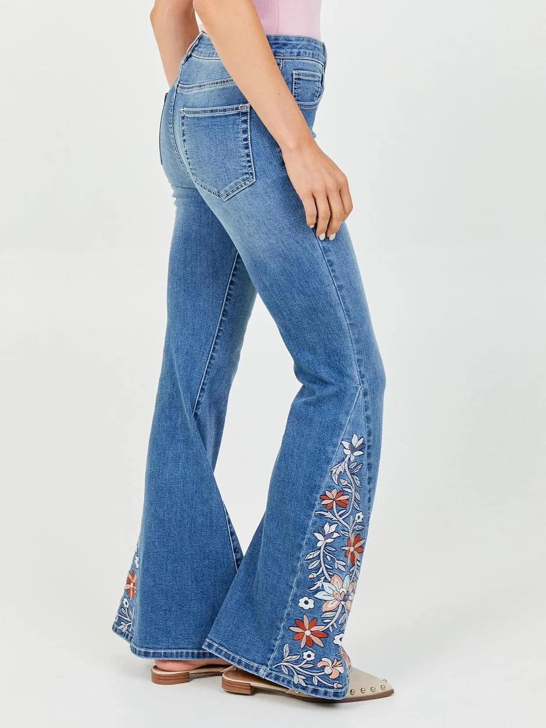 ALTAR'D STATE Women's High Rise Jeans, Ripped Denim with Button Closure, Blue and Black
