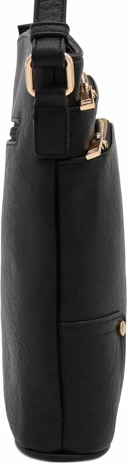 ALYSSA Triple Zip Pocket Large Crossbody Bag
